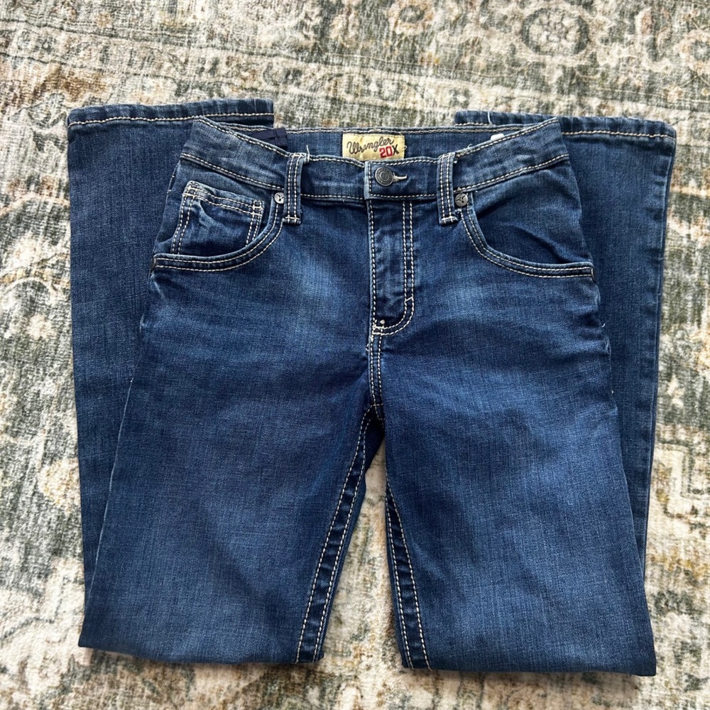 Wrangler 20X boys Jeans 12 Regular Dark Wash Straight Leg Adjustable Waist Denim